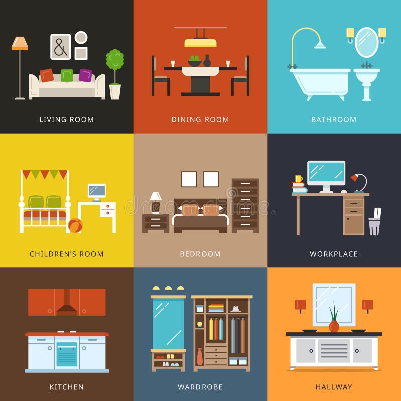 different rooms in a house clipart outline