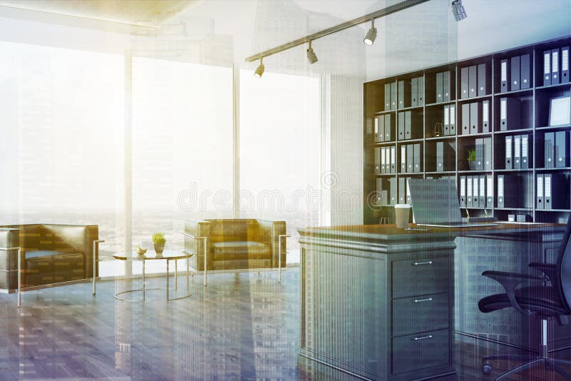 Interior do escritório do CEO, biblioteca, poltronas tonificadas ilustração royalty free Interior do escritório do CEO, biblioteca, poltronas tonificadas ilustração royalty free