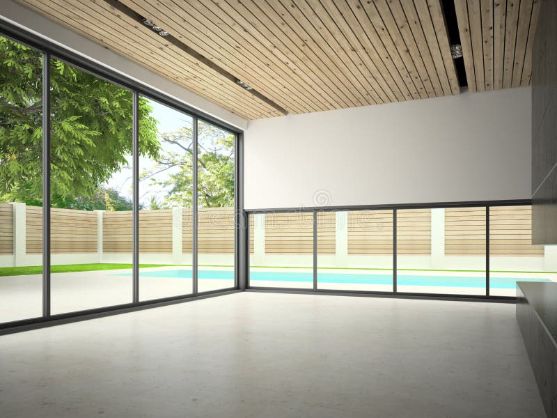 Interior of empty room with swiming pool 3D rendering