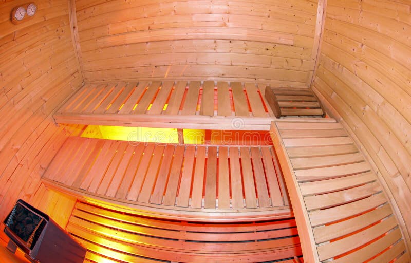 Interior of Finnish Sauna, Classic Wooden Sauna Stock Image Image of