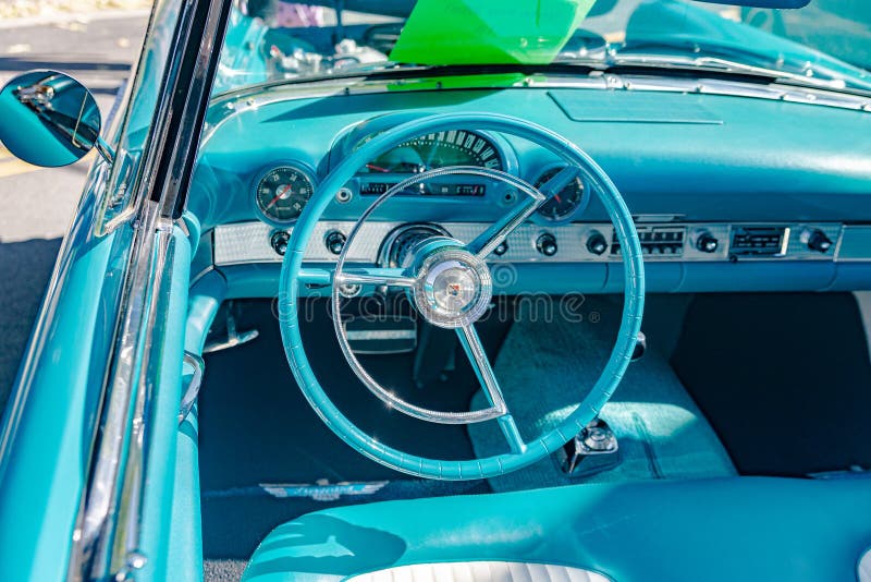 Interior of a ford tanderbird 50's retro car convertible. Old thunderbird stock images, royalty-free photos and pictures