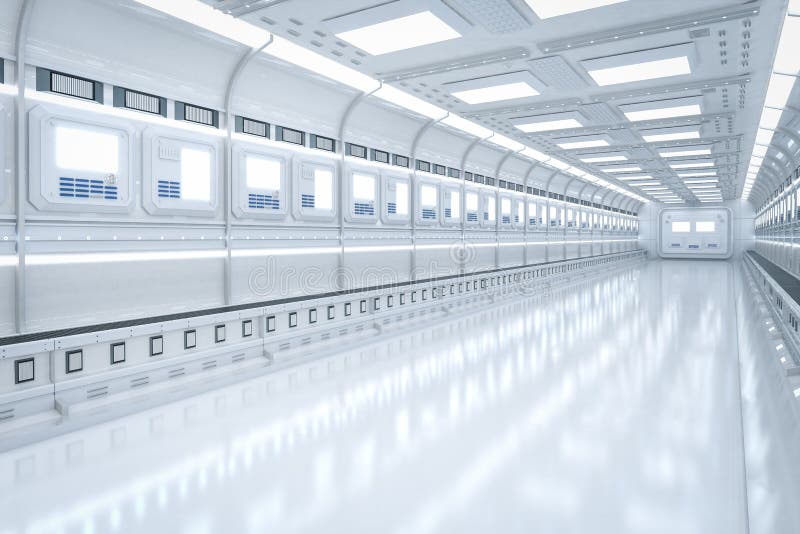 Interior Futuristic Factory with Conveyor Belt Stock Illustration