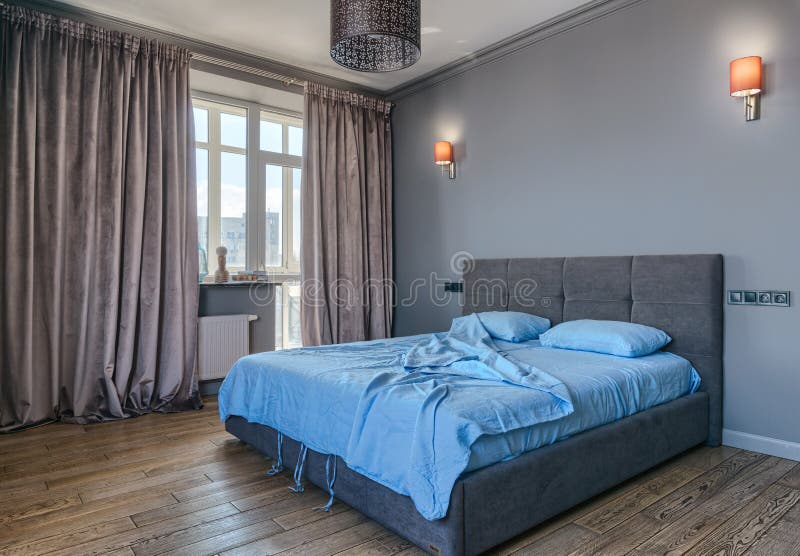 Interior of gray classic bedroom stock photo Interior of gray classic bedroom stock photo