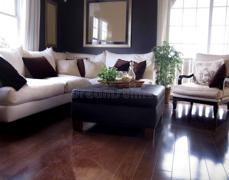 Hermoso sala de estar diseno hermoso oscuro duro madera el piso.