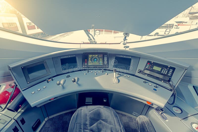 Interior of the highspeed train cockpit.