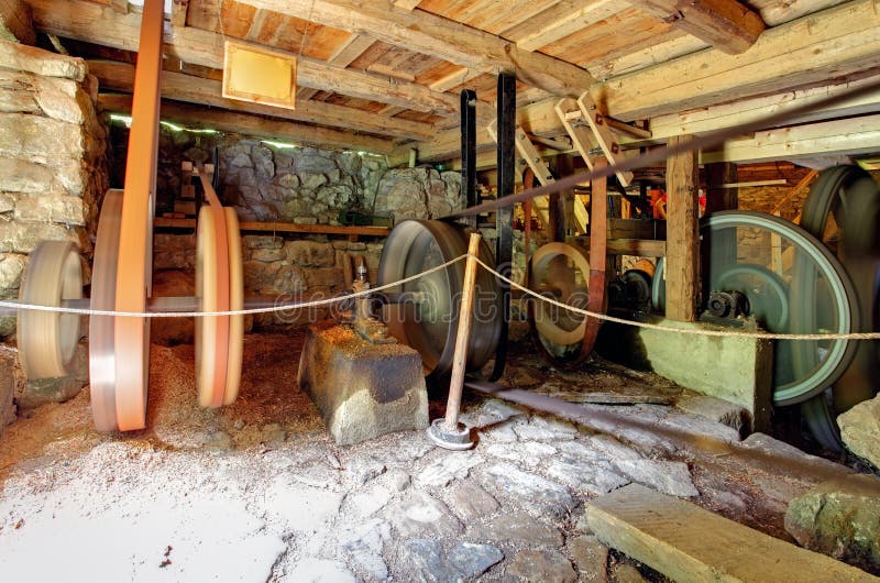 Interior of historic watermill