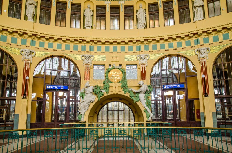 Interior of the historical main railway station in Prague, Czech royalty free stock image