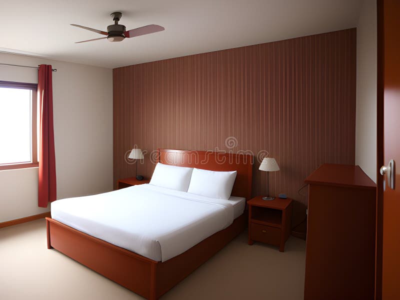 Interior of a Hotel Room with a Comfortable Bed Stock Illustration