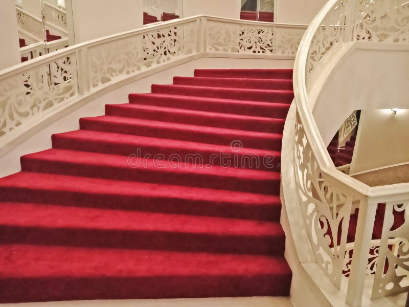 Interior House with Curved Stair and Red Carpet Stock Photo Image of