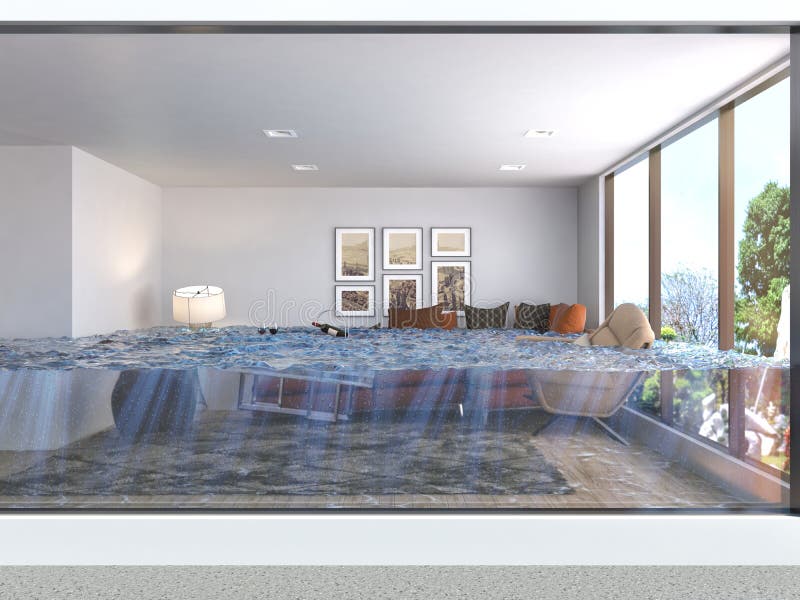 Interior of the house flooded with water. 3d illustration vector illustration Interior of the house flooded with water. 3d illustration vector illustration