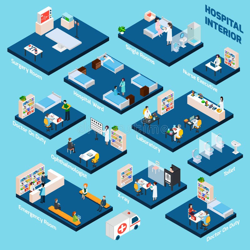 Interior isométrico del hospital ilustración del vector Interior isométrico del hospital ilustración del vector
