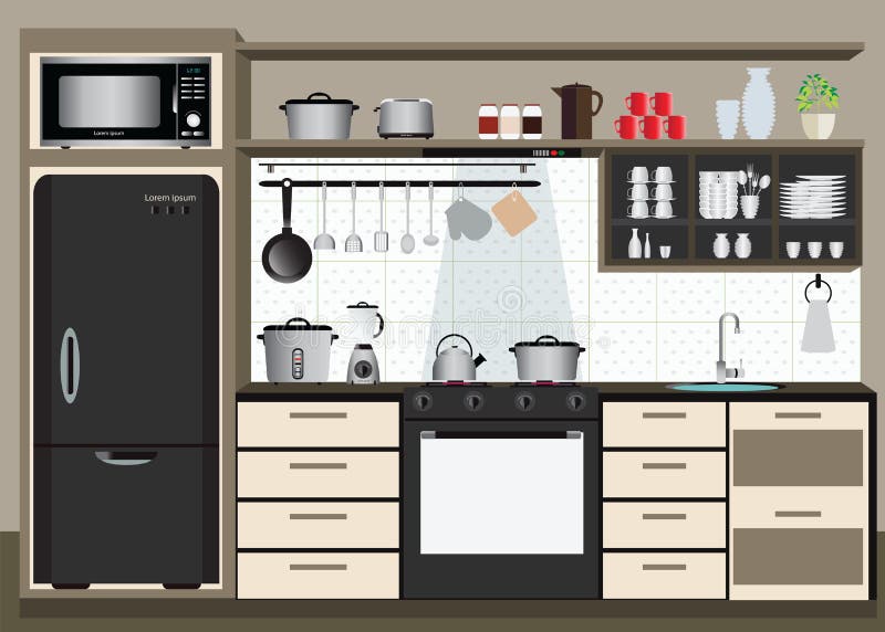 Kitchen Utensils Counter Stock Illustrations – 1,825 Kitchen Utensils