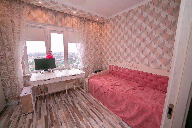Interior for a little girl`s bedroom in pink color royalty free stock images Interior for a little girl`s bedroom in pink color royalty free stock images