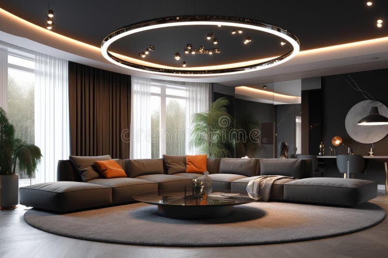 Interior Living Room Carpet. Generate Ai Stock Illustration