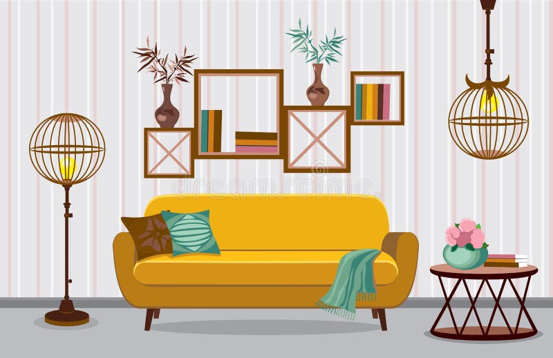 Interior Living Room. Illustration in Flat Design with Shadows Stock Vector  - Illustration of ethnic, graphic: 92172345
