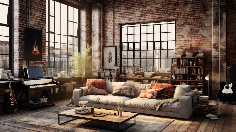 Interior Loft Room Background Stock Illustration - Illustration of