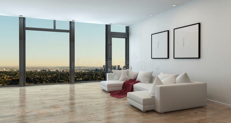 Interior luxuoso do apartamento com opinião da cidade