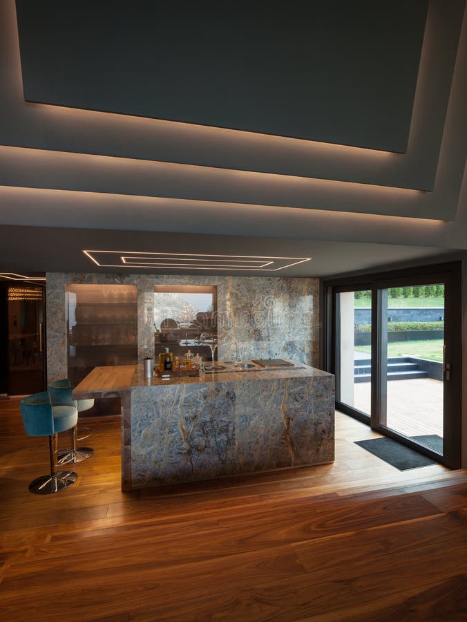 Interior of a Luxury Modern Villa, Kitchen Stock Image - Image of