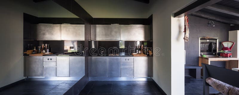 Interior of a Luxury Modern Villa, Kitchen Stock Image - Image of