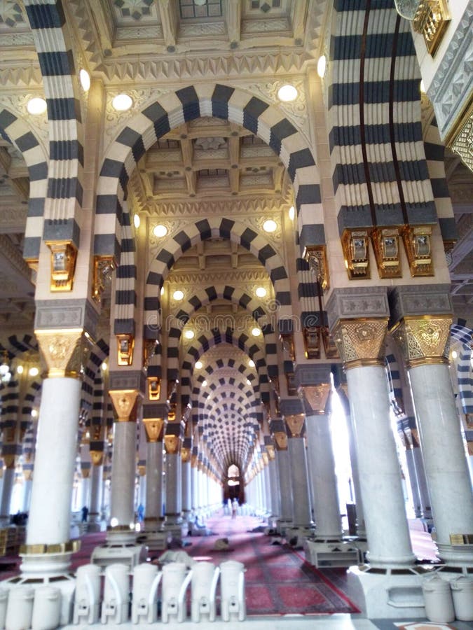 Interior Of Masjid Mosque Al Nabawi In Medina Editorial