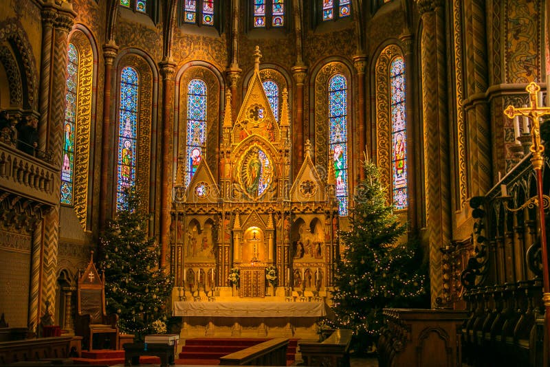 Interior of Matthias Church, one of the finest churches in Budapest, and the most unique churches in Europe. Located atop the Buda