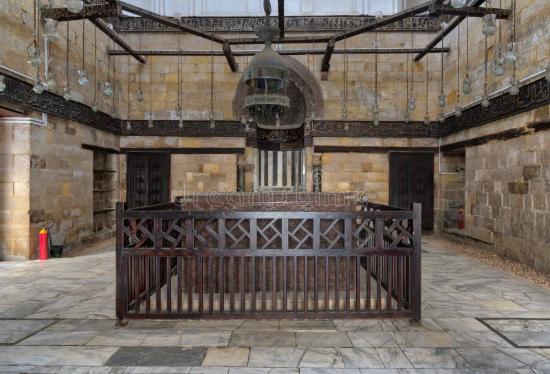 Interior of Mausoleum of al-Salih Nagm Ad-Din Ayyub in 1242-44, Al Muizz Street, Old Cairo, Egypt stock photography Interior of Mausoleum of al-Salih Nagm Ad-Din Ayyub in 1242-44, Al Muizz Street, Old Cairo, Egypt stock photography