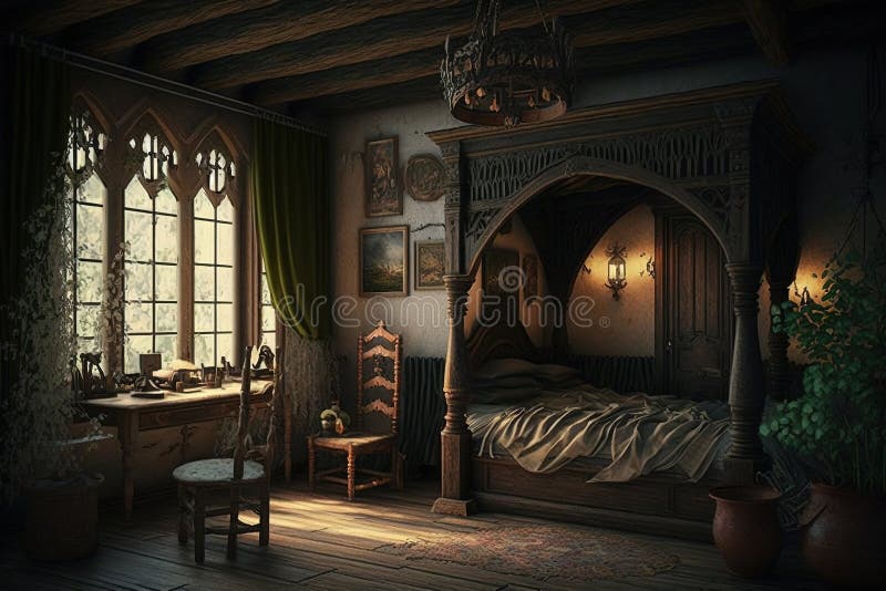 Interior of a Medieval Bedroom Stock Illustration Illustration of