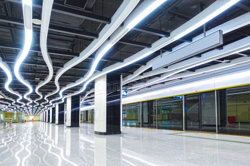 Interior of modern architecture commercial building led lighting system royalty free stock image