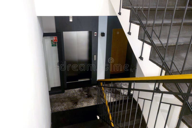 Interior of a Modern Building. Stairs in the Building. Emergency Exit
