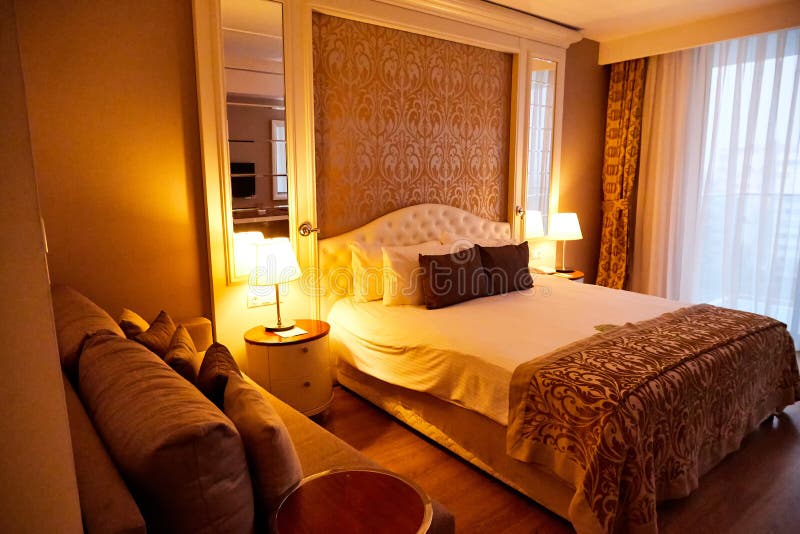 Interior of Modern Comfortable Hotel Room with Bed Stock Image Image