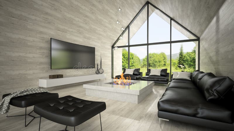 Interior of modern design living room 3D rendering