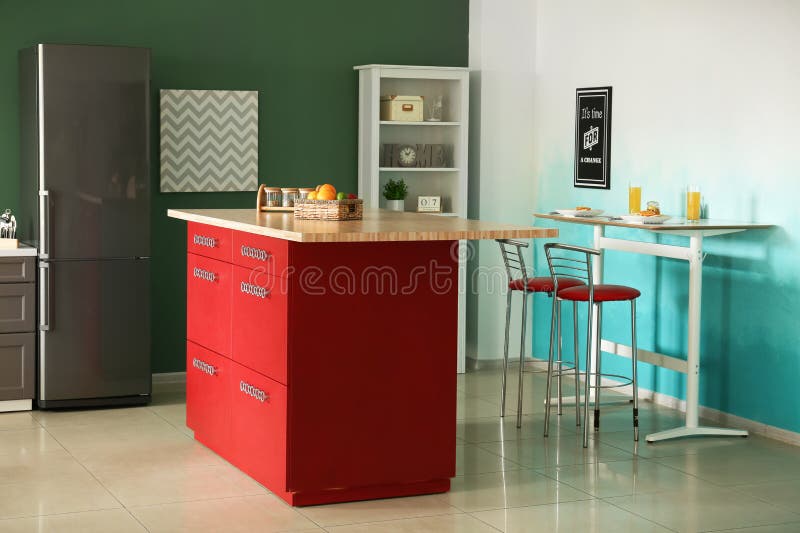 Interior of Modern Kitchen with Stylish Furniture Stock Image Image