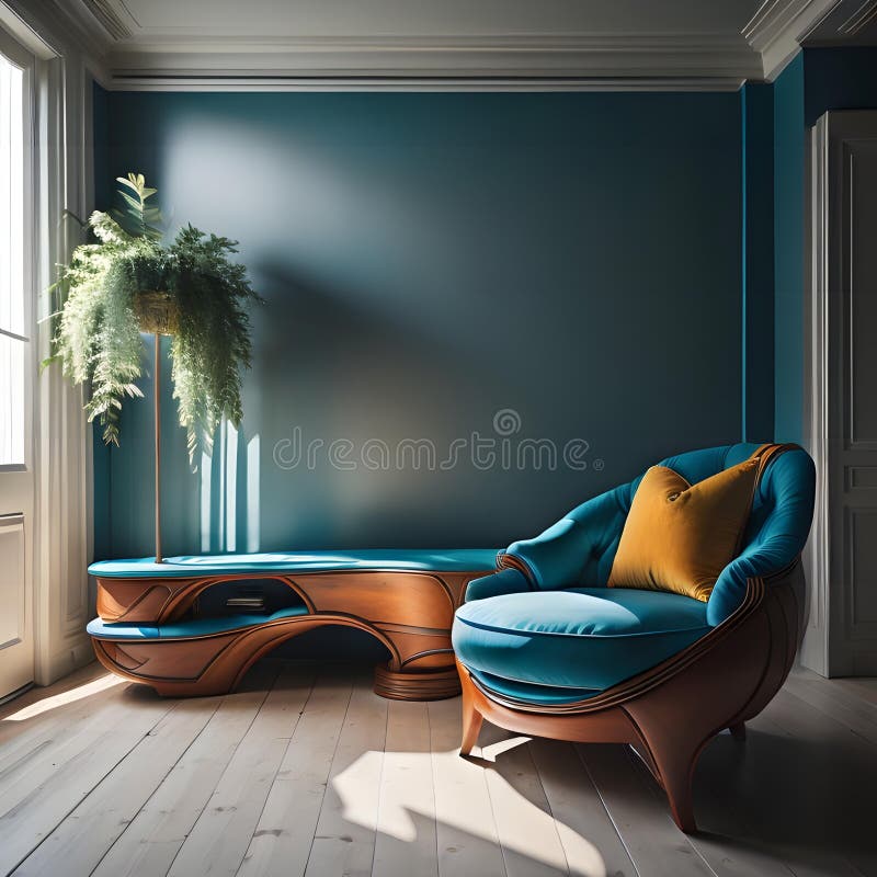 Interior of Modern Living Room with Blue Wall. Generative Ai Stock ...