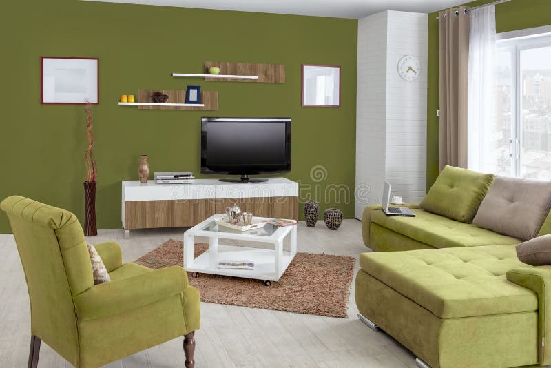 Interior of a Modern Living Room in Color Stock Image - Image of sofa