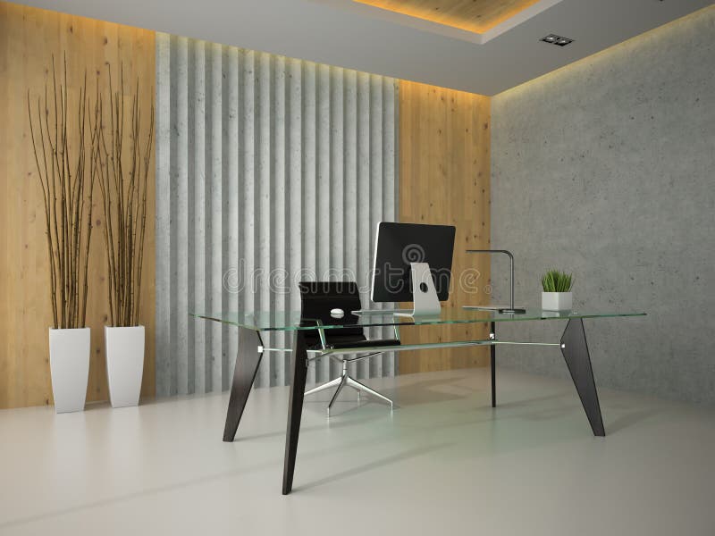 Interior of the Modern Office with Glass Table 3D Rendering 2 Stock