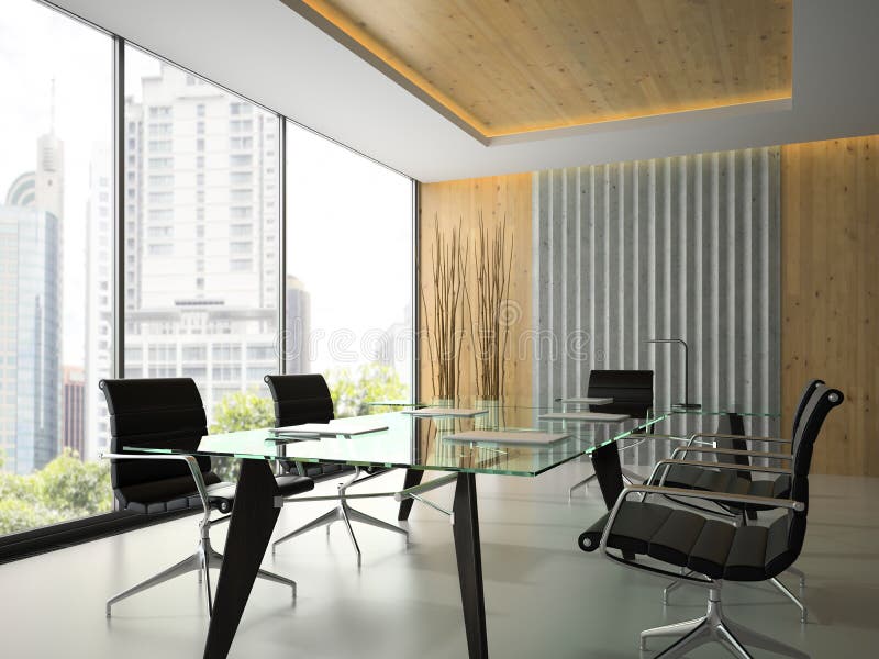 Interior of the Modern Office with Glass Table 3D Rendering 5 Stock