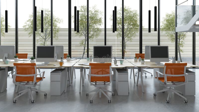 Interior modern open space office 3D illustration stock illustration