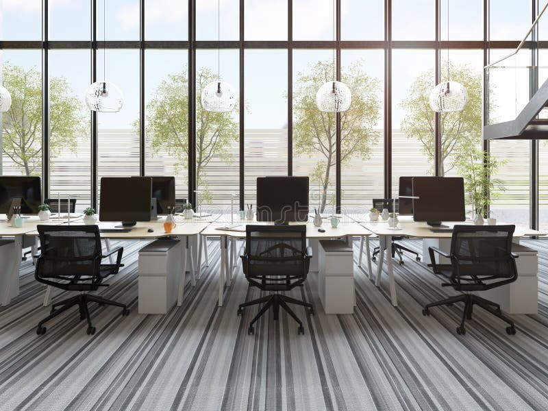 Interior modern open space office 3D illustration vector illustration