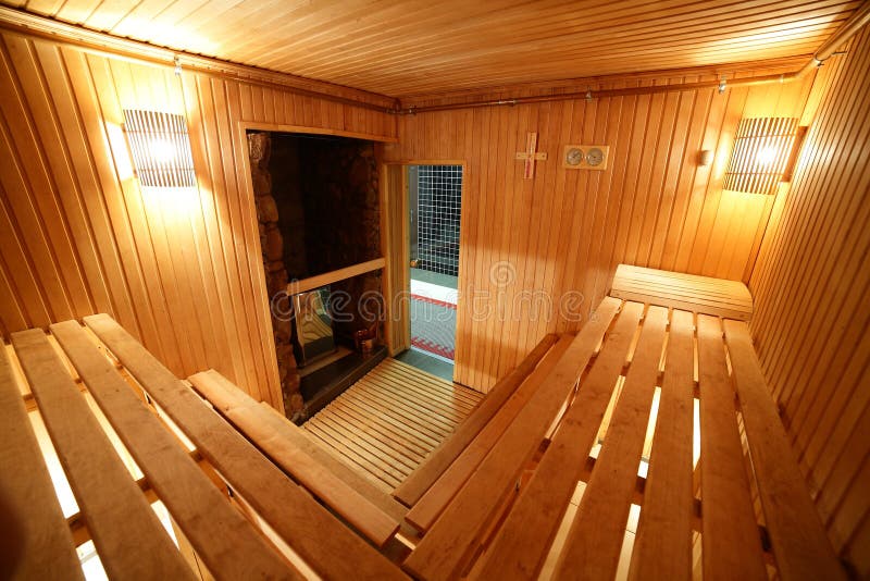 Interior of Modern Wooden Sauna Stock Image Image of light, heat