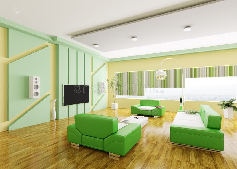 Modern living room interior 3d royalty free illustration