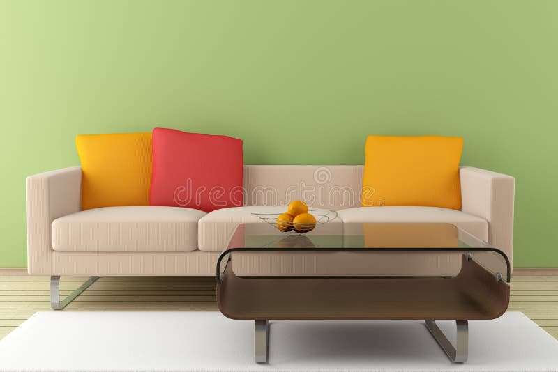 Interior moderno con el sofá amarillento stock de ilustración Interior moderno con el sofá amarillento stock de ilustración