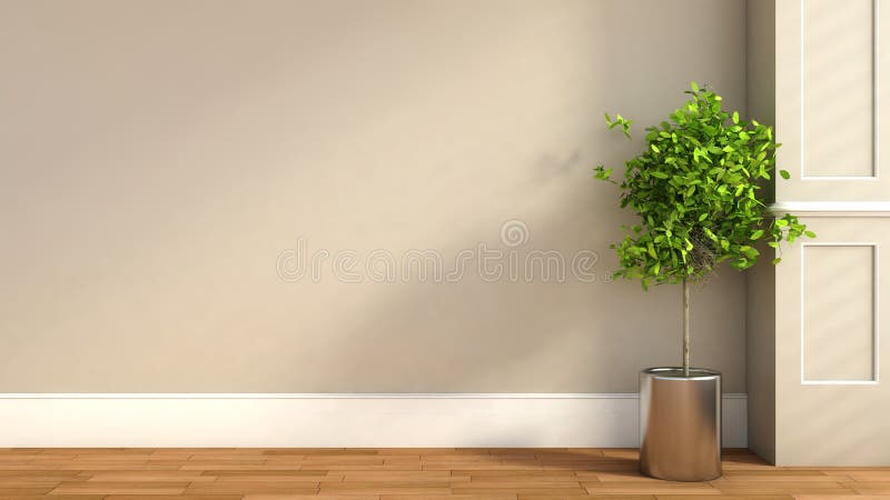 Interior no estilo clássico com planta ilustração 3D ilustração stock Interior no estilo clássico com planta ilustração 3D ilustração stock