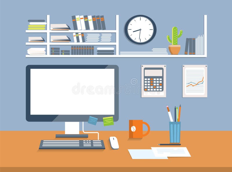 Interior office room. Flat design style vector illustration