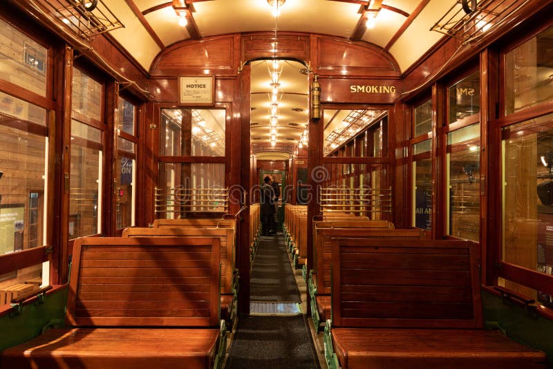 Interior of the old historic tram from early 20th century