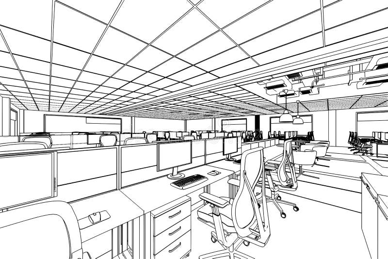 Interior Outline Sketch Drawing Perspective of a Space Office Stock ...