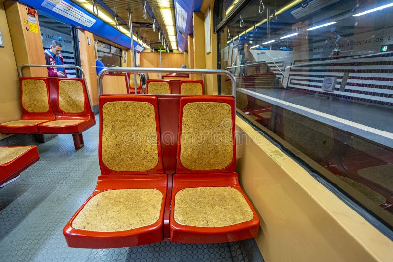 Interior of the Passenger Compartment of a Lisbon Subway Carriage. View