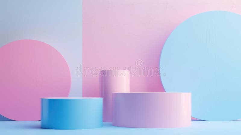 Interior of a pink and blue room with a round mirror. Ideal for home decor websites royalty free stock photo