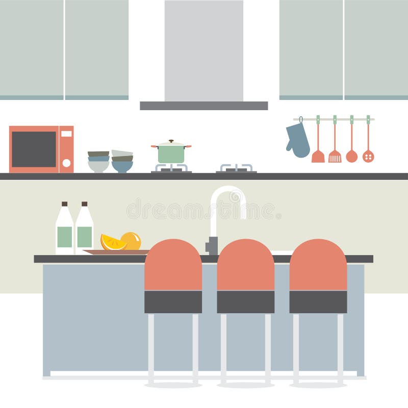 Interior plano moderno de la cocina del diseño ilustración del vector Interior plano moderno de la cocina del diseño ilustración del vector