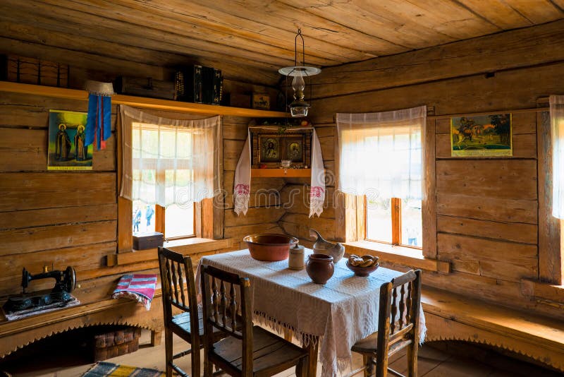 Interior poor hut in the Middle Ages