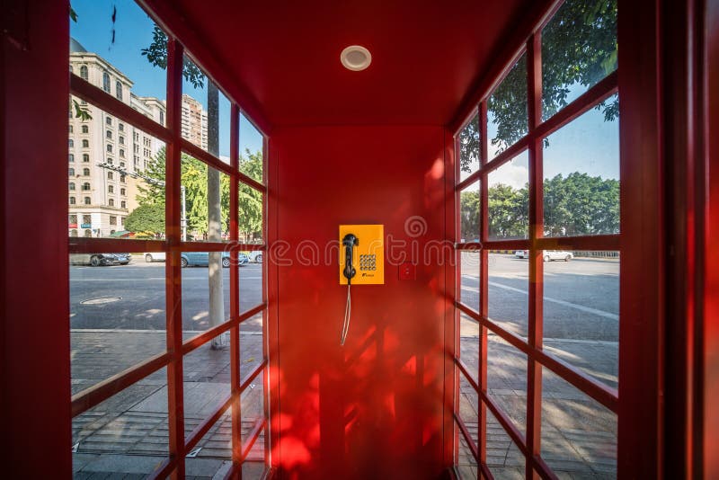 Interior of public phone booth in China